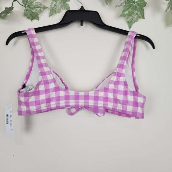 J Crew Size M Tie-front scoopback bikini top in oversized matte gingham NWT - Picture 3 of 6